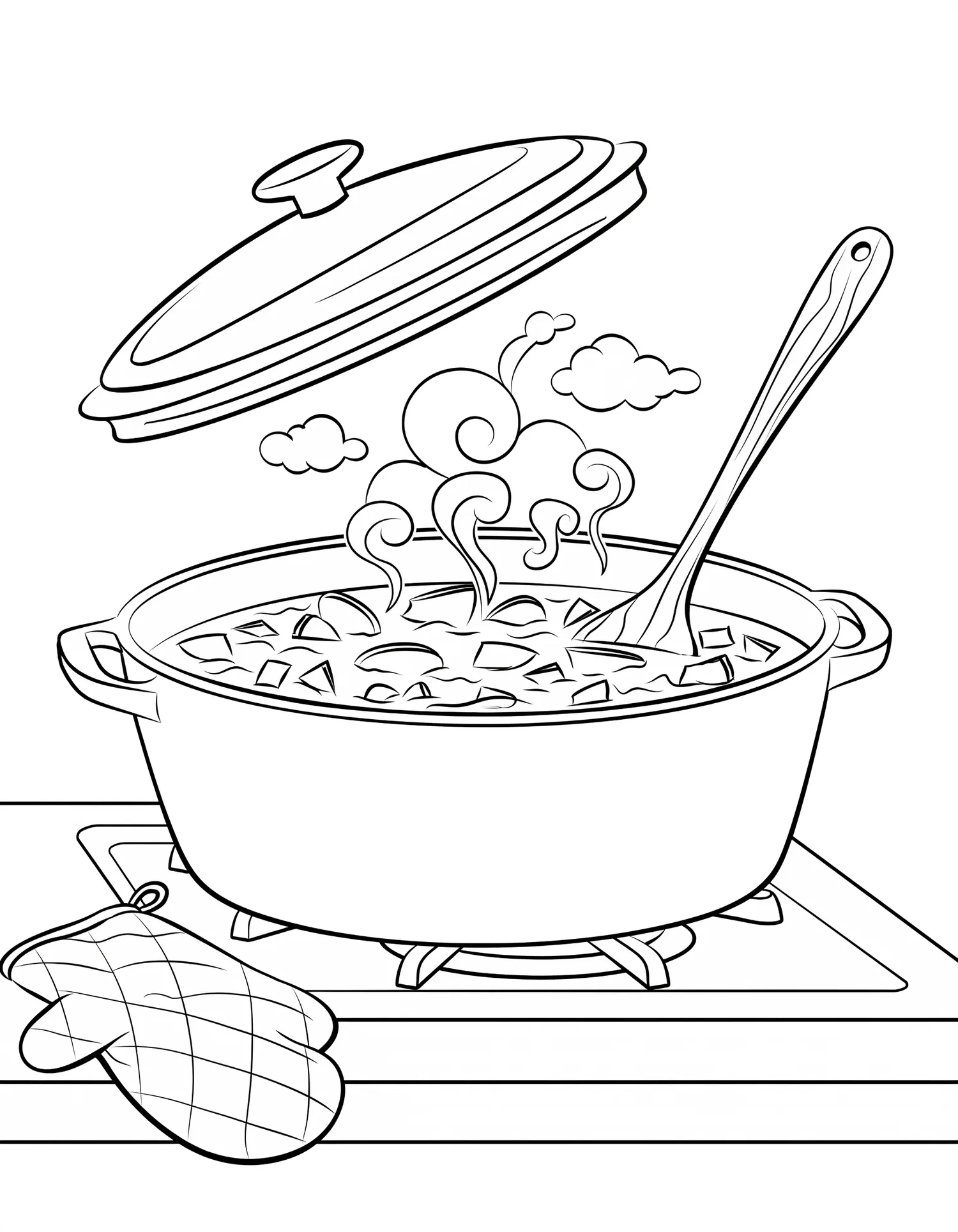 Cocotte Fonte en Pleine Cuisson, Coloriage cuisine à imprimer gratuitement